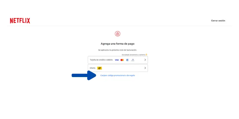 Agregar código Regalo Netflix