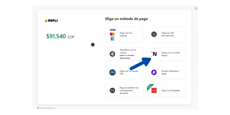 Seleccionar Nequi como medio de pago en Onlyfans