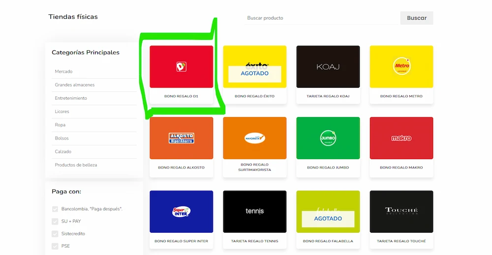 Elegir d1 para comprar comida con sistecredito