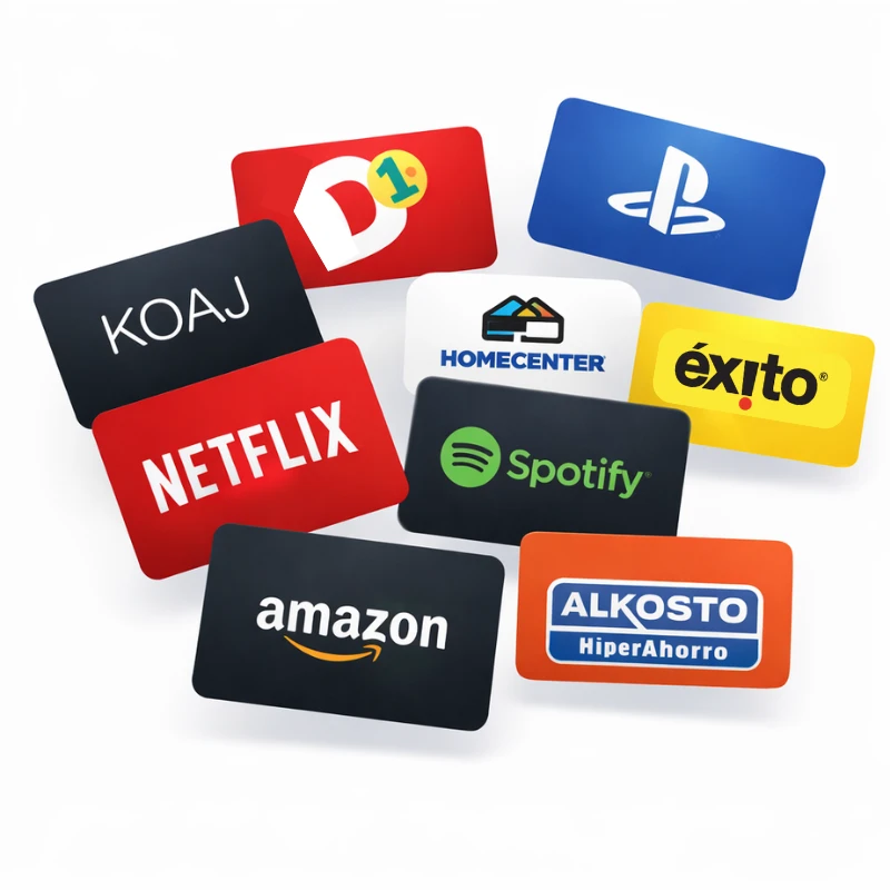 Grid de tarjetas regalo virtuales de almacenes de colombia